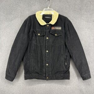 Yeokou Jacket Mens Medium Black Corduroy Sherpa Lined Trucker Fleece Collar